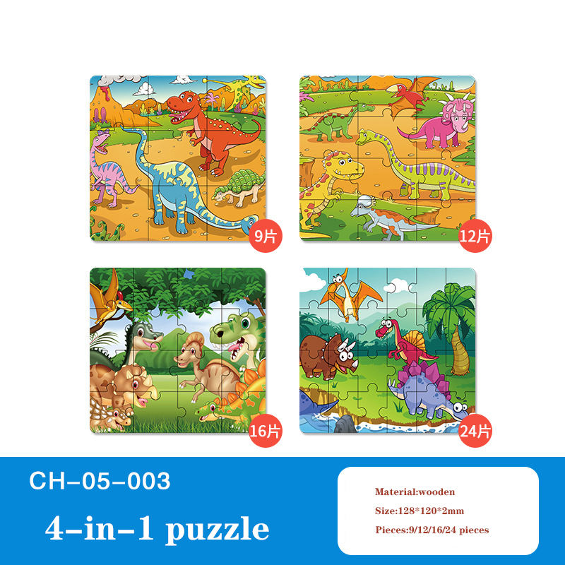 Auf Lager 4 in 1 Tiere Cartoon Holz Lernspielzeug Kind Puzzle